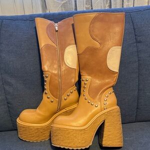Dolls Kill Tan and Cream Platform Boots